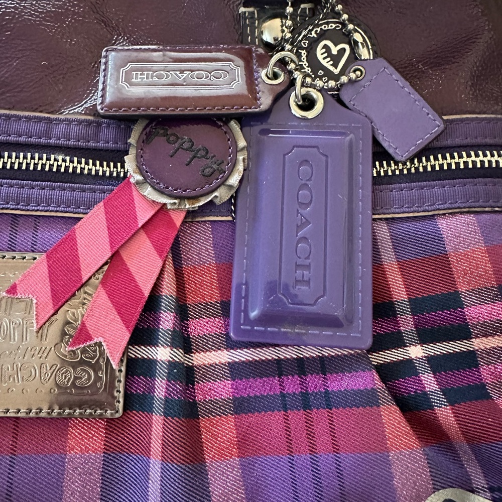 Coach Tartan Plaid Glam Tot Pink & Purple Poppy &  5 Hang Tags -‎ Collectible - Picture 9 of 15